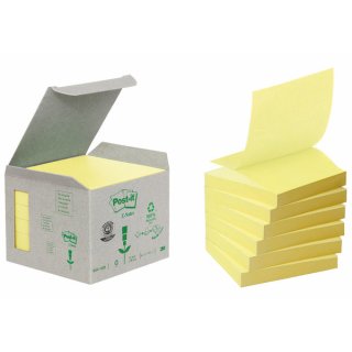 Haftnotiz Z-Notes, Recycling, Tower mit 6 Block a 100 Blatt, 76 x 76 mm, pastellgelb, VE = 1 Pack = 6 Blocks