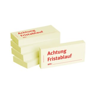 Haftnotizen gelb, 75 x 35 mm, "Achtung Fristablauf am:", 100 Blatt pro Block