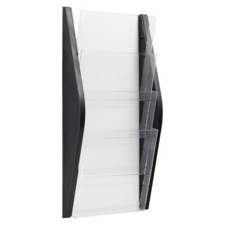Prospektwandhalter 4x DIN A4 hoch, 4 Fächer, schwarz, Seitenteile aus PP, silber