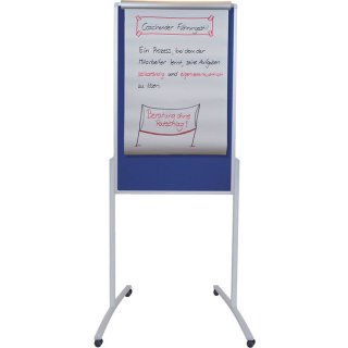 Kombi Moderationstafel mobil, 78 x 125 cm, Alurahmen, beidseitig verwendbar, Filz blau, Schreibtafel weiss