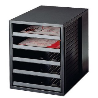 Schubladenbox HAN SCHRANK-SET A4 5 Schubladen offen schwarz
