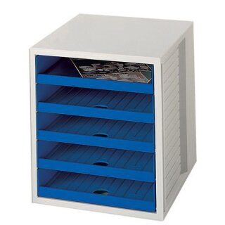 Schubladenbox HAN SCHRANK-SET A4 5 Schubladen offen grau/blau