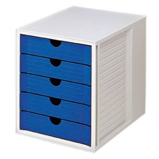Schrankset, grau/blau, für DIN A4, 5 Schübe geschlossen, Außenmaß: 275 x 330 x 320 mm (BxTxH)