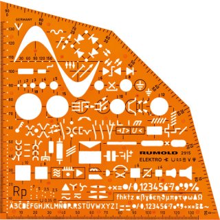 Ausbildungsschablone Elektro, Symbole für Elektroinstallation nach DIN40716, orange