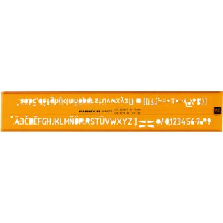 Schriftschablone, Schrifthöhe 2,5 mm H-Profil, ISO 3098/1B, DIN6776 Schriftform Typ B = Mittelschrift gerade, aus Cellidor, orange