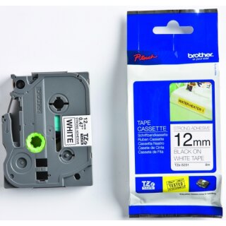 Brother TZe-S231 Schriftband 12 mm breit / 8 m lang schwarz auf weiß extra stark klebend laminiert