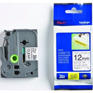 Brother TZe-S131 Schriftband 12 mm breit / 8 m lang schwarz auf farblos extra stark klebend laminiert