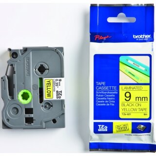 Brother TZe-621 Schriftband 9 mm breit / 8 m lang schwarz auf gelb laminiert
