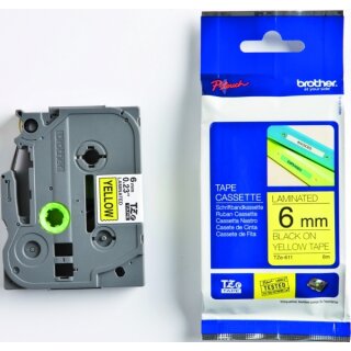 Brother TZe-611 Schriftband 6 mm breit / 8 m lang schwarz auf gelb laminiert