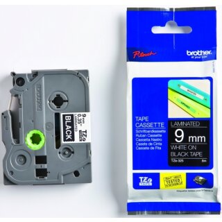 Brother TZe-325 Schriftband 9 mm breit / 8 m lang weiß auf schwarz laminiert