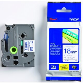 Brother TZe-243 Schriftband 18 mm breit / 8 m lang blau auf weiß laminiert