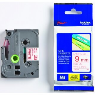 Brother TZe-222 Schriftband 9 mm breit / 8 m lang rot auf weiß laminiert