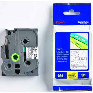 Brother TZe-145 Schriftband 18 mm breit / 8 m lang weiß auf farblos laminiert