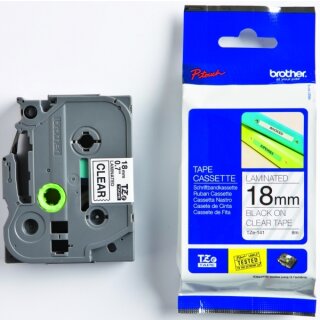 Brother TZe-141 Schriftband 18 mm breit / 8 m lang schwarz auf farblos laminiert