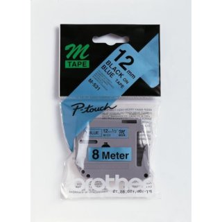 Schriftbandkassette, MK-531, 12 mm breit / 8 m lang, schwarz auf blau, nicht laminiert
