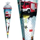 Roth Effektschultüte Feuerwehr 85cm 6eckig mit Silbertüllverschluss und Licht
