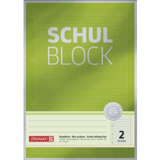 Brunnen Premium-Schulblock  Lin. 2 farbig hinterlegtes Liniensystem Klasse 2, hochwertiges 90g/m² Papier
