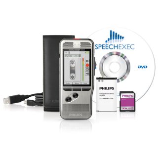 Digitales Diktiergerät Pocket Memo DPM7200/02, 2-Jahres-Lizenz, 4GB SDHC Speicherkarte, wiederaufladbare Batterie (Akku), USB-Kabel, Schutzhülle, SpeechExec Dictate Workflow-Software, Kurzanleitung