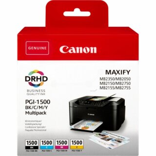 Canon PGI-1500BKCMY Tintenpatronen-Multipack Schwarz/Cyan/Magenta/Gelb - Original