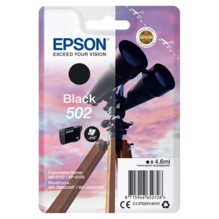 Epson 502 Tintenpatrone schwarz, für Expression Home XP-5100, XP-5105, WorkForce WF-2860DWF, WF-2865DWF 502, Inhalt: 4,6 ml