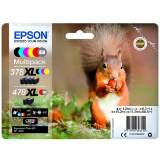 Epson 378XL Tintenpatronen Multipack, Schwarz, Cyan, Magenta, Gelb, Rot, Grau - Original