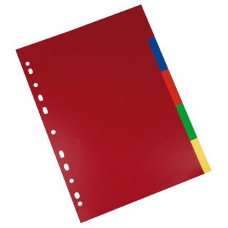 Kunststoffregister DIN A4, 5tlg., blanko, 120 my, PP, farbig, Universallochung
