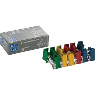 ALCO Foldbackklammern farbig sortiert vernickelt 19 mm lang VE = 1 Schachtel = 12 Klammern