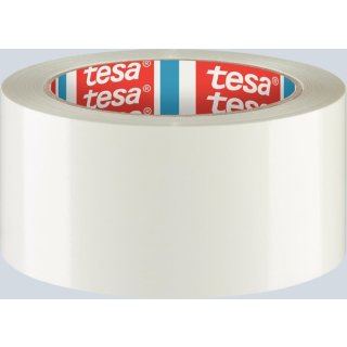 tesapack® PVC Packband, selbstklebend, lösungsmittelfrei, reißfest, Abrollgeräusch: gering,  66 m x 50 mm, weiß