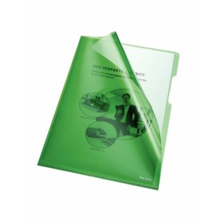 Aktenhülle A4, grün, 150 my, PVC-Folie, Oberfläche glasklar (glatt), Greifausstanzung, 1 Packung = 100 Hüllen