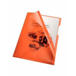 Aktenhülle A4, orange, 150 my, PVC-Folie, Oberfläche glasklar (glatt), Greifausstanzung, 1 Packung = 100 Hüllen
