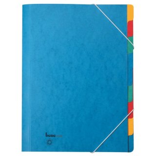 Ordnungsmappe, 9 Fächer, für DIN A4, Chartreuse-Karton 390g/qm, fabige Taben, blau