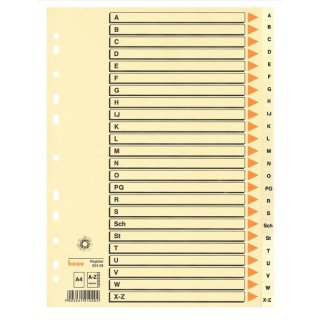 Kartonregister DIN A4, 24tlg., A - Z, Rasterdruck, 210g/qm, Karton, chamois, Universallochung