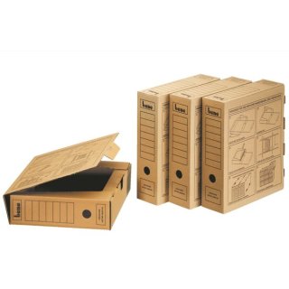 Archivbox Standard natron, für DIN A4, mit Steckverschluss und Griffloch, Maße: 80 x 330 x 290 mm, braun