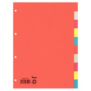 Kartonregister DIN A4, 10tlg., blanko, durchgefärbter Karton, farbig, 4-fach Lochung