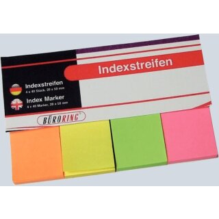Büroring Haftstreifen 20 x 50 mm 4 x 40 Streifen Papier orange gelb grün pink