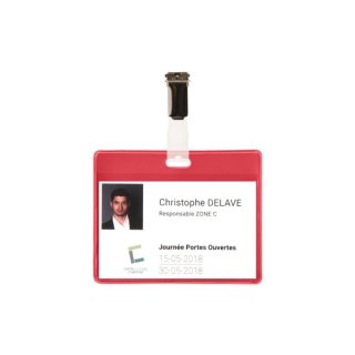 Büroring Besucher-Namensschild rot PVC, für Karten bis max. 69x99mm