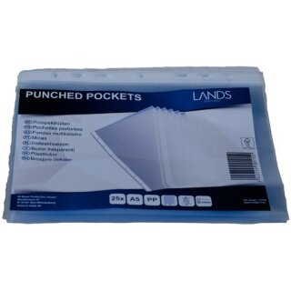 Prospekthülle A5, farblos, PP-Folie, 60 my, Oberfläche: genarbt, oben offen, 4-fach Lochung, 25 Hüllen