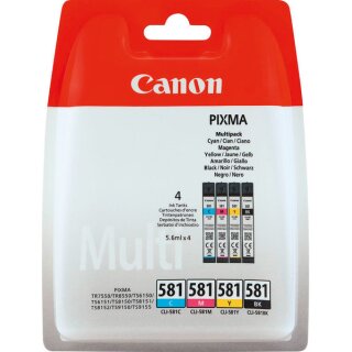 Canon 581 Tintenpatrone im Multipack = 4 Patronen, je Farbe 5,6 ml, cyan/magenta/gelb/schwarz