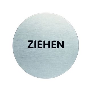 Piktogramm "Ziehen", Ø 65 mm, gebürsteter Edelstahl