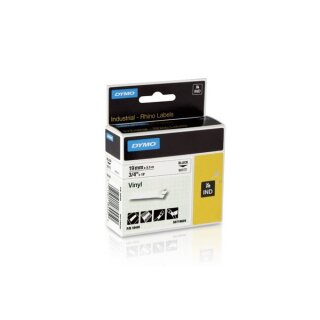 Schriftband für Rhino 4200 / 5200, 19 mm breit / 5,5 m lang, schwarz auf weiß, Vinylband mit Rückseitenschlitzung