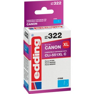 Edding Tinte 322 ersetzt Canon CLI-551XL, 13 ml, cyan