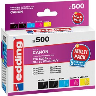 Edding Tinte 500 ersetzt Canon PGI-520/CLI-521BK/C/M/Y Multipack 5, 1 x 20 ml/4 x 10,5 ml, c/m/y/k