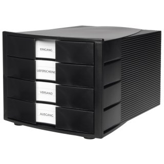 Schubladenbox Impuls, schwarz/schwarz, 4 Schübe geschlossen, Außenmaße: 294 x 368 x 235 mm (BxTxH)