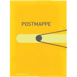 Gummizugmappe, DIN A4, mit Aufdruck Postmappe, 3 Klappen, gelb-transparent