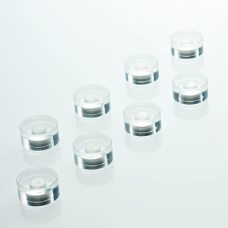 Magnetoplan Design-Magnet Neodym, Ø: 20mm, Höhe: 10mm, glasklar aus Acryl-Glas, Haftkraft: 1,6kg, Packung à 8 Stück