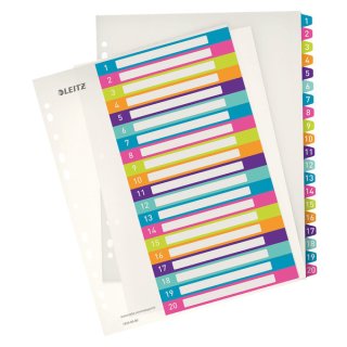 Kunststoffregister DIN A4, 20tlg., blanko, Überbreite, 300 my, PP, farbig, Universallochung