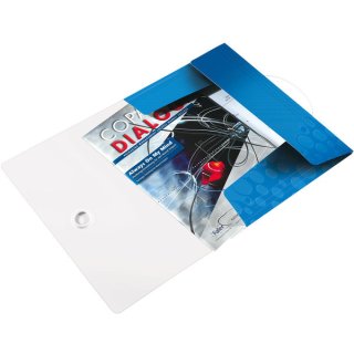 Eckspanner WOW A4, blau. 3 seitliche Klappen, Gummizugverschluss, Füllmenge: 150 Blatt, Maße: 320 x 235 mm.