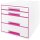 Schubladenbox WOW Cube, weiß/pink, 4 geschlossene Schubladen, 2 hohe, 2 flache, mit Auszugstopp, Schubladeneinsatz