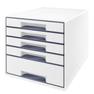 Schubladenbox WOW Cube, weiß/grau, 5 geschlossene Schubladen, 1 hohe, 4 flache, mit Auszugstopp, Schubladeneinsatz