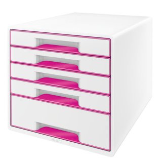 Schubladenbox WOW Cube, weiß/pink, 5 geschlossene Schubladen, 1 hohe, 4 flache, mit Auszugstopp, Schubladeneinsatz